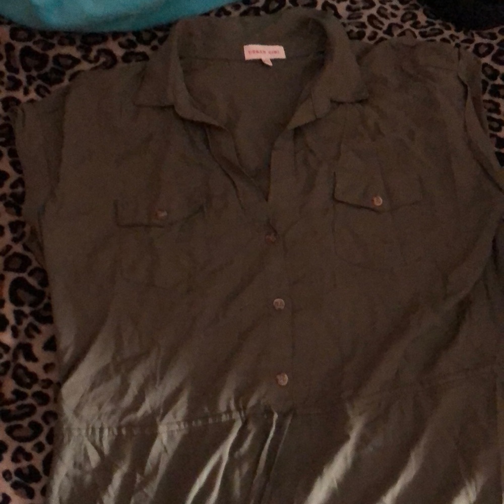 Green dress button up with adjustable waist